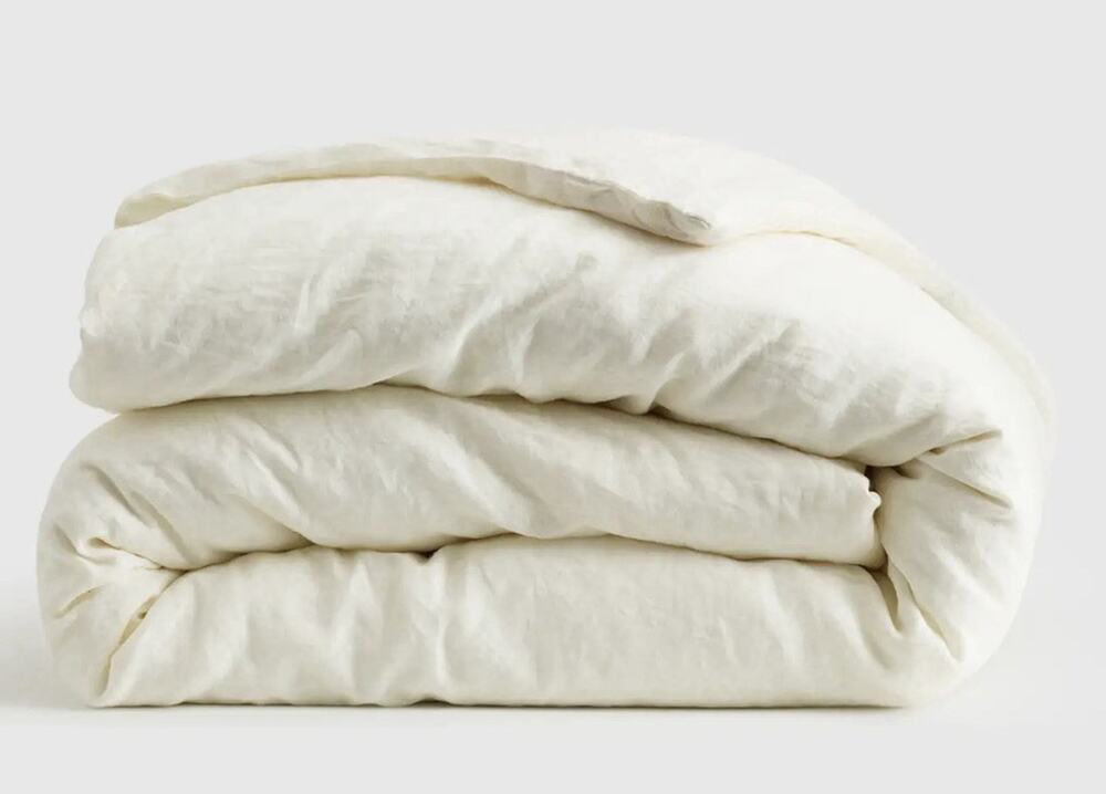 Quince European Linen Duvet Cover King Cal King Ivory NWOT Buttons